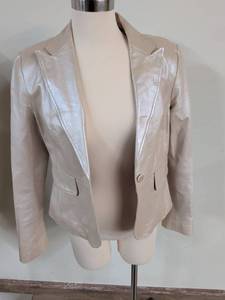 lot 181 image: Pearl White Fitted Leather Blazer