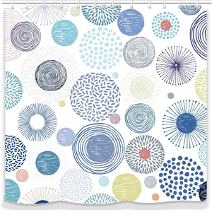 lot 69893 image: Modern Design Colorful Circles and Fireworks Fabric Shower Curtain - Retail $20