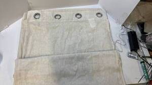lot 658557 image: Natural Linen Curtain Panel with Chrome Grommets - Retail $75