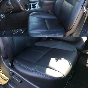 lot 69719 image: Leather Driver Bottom Seat Cover for Chevy Suburban GMC Sierra 1500 2007 2008 2009 2010 2011 2012 2013 2014 (Black) - Retail $50