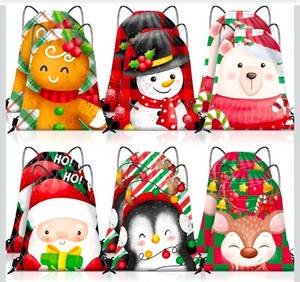 lot 69722 image: Christmas Character Drawstring Backpack Set Mini (Kids 3-12y) - Retail $12