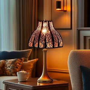 lot 69763 image: Etched Forest Large Metal Lampshade 5.32 X 13 X 9.5 Inch 8-Petal Lotus Shape Fits for Floor Lamp Table Lamp (Antique BronzeGold) - Retail $65