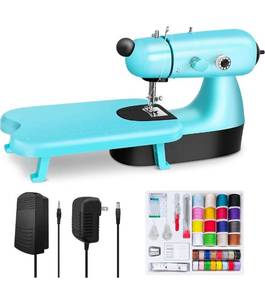 lot 69770 image: Compact Mini Sewing Machine Set - Turquoise Blue - Retail $29