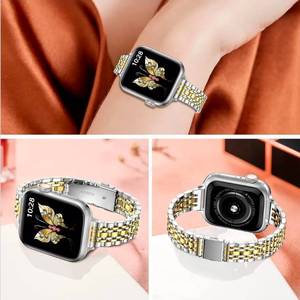 lot 69785 image: MioHHR Slim Metal Band Compatible with Apple Watch Band 42mm(Series 11 10) 41mm(Series 9 8 7) 40mm(Series 6 5 4 SE321) 38mm(Series 3 2 1),Stainless Steel iWatch Bands for Women,SilverGold (WatchBand Only) - Retail $25