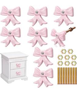 lot 69786 image: Pink Bow Crystal Drawer Knobs Set 8pcs - Retail $12