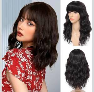 lot 69822 image: Mairead Short Brown Wig With Bangs Dark Brown Wavy Bob Wig With Bangs For Women Synthetic Heat Resistant Wigs for Halloween Costumes Cosplay Daily (Dark Brown) - Retail $45