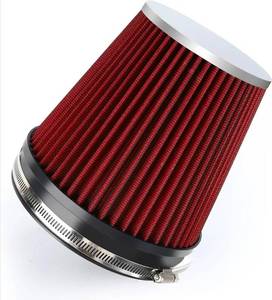 lot 69854 image: 6 152mm Cold Air Intake Filter Clamp-On Replacement High Flow Inlet Air Filter High Performance Washable Cone Filter 7 Tall Red - Retail $35