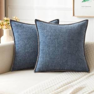 lot 69856 image: MIULEE Pack of 2 Couch Throw Pillow Covers 18x18 Inch Dark Grey Blue Farmhouse Decorative Pillow Covers - Retail $45