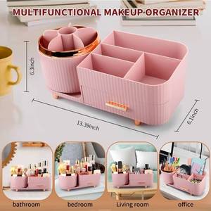 lot 69868 image: Pink Multifunctional Makeup Organizer with Rose Gold Accents - Retail $34