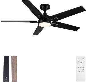 $60 52-Inch Black Ceiling Fan with Light, Remote, 3CCT, Dimmable
