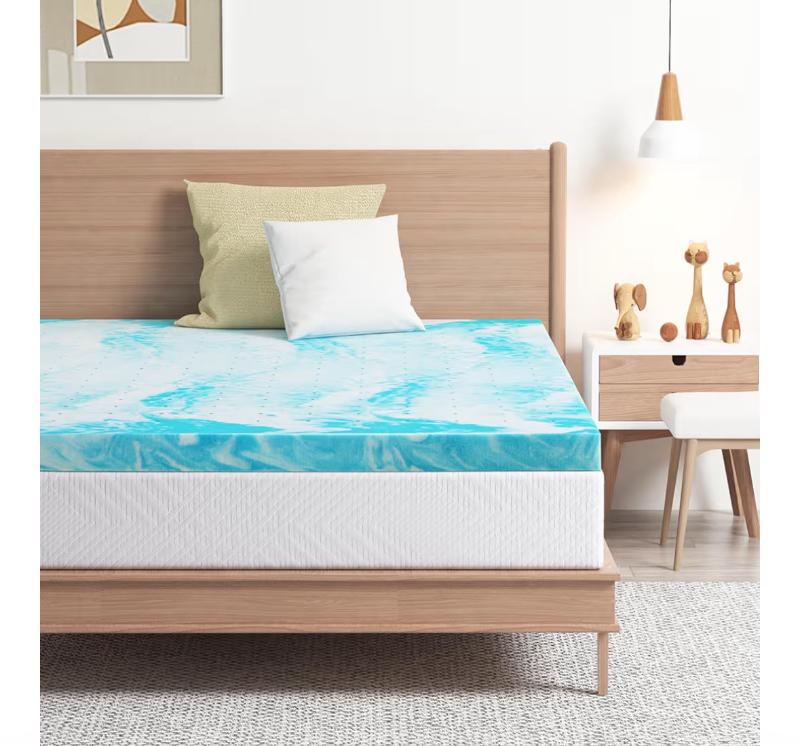 lot 2146 image: EGOHOME Topper 2 Inch Full Memory Foam Mattress Topper, Gel Foam Mattress Topper for Pressure Relief, Ventilated Design Bed Topper in a Box, CertiPUR-US Certified, 54�75, Medium - Retail $0