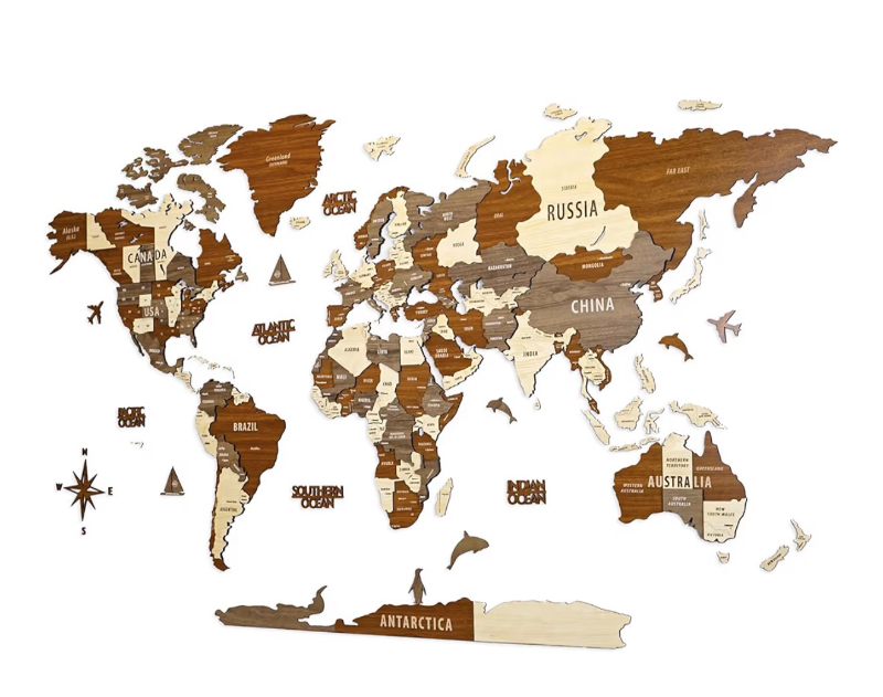 lot 2340 image: Colorfull Worlds, Multilayer 3D Wooden World Map, Travel Map States and Capitals, Wall Decor For New House, Gift For Travelers, Office Decor, Birthday Present,Living Room Decoration (M, Mixed) - Retail $0