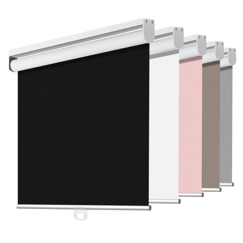 lot 2508 image: Joydeco 100% Blackout Roller Shades for Windows, Cordless Window Shades, Black Window Shades Sun Protection for Bedroom Office Black (71 Wx75 H) - Retail $0