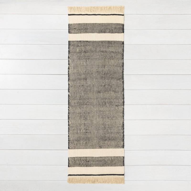 lot 2577 image: 24 x 7 Jute Runner Rug BlackNatural - Hearth & Hand�� with Magnolia Woven Indoor Entryway Mat - Retail $50