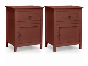 lot 3276 image: Costway - 2PCS Nightstand Drawer Accent Side End Table Storage Cabinet - Cherry - Retail $0