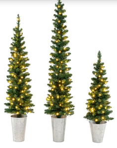 lot 3281 image: Set of Three Pre-Lit Artificial Christmas Trees, LED Lights - Retail $0