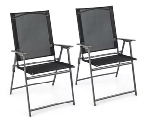 lot 3283 image: Costway Set of 2 Black Metal Frame Stationary Balcony Chair with Gray Solid Seat - Retail $0