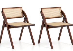 lot 3284 image: Giantex Folding Dining Chairs Set, Wooden Folding Chair with Rattan Backrest & Seat - Retail $289