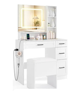 lot 3286 image: Dressing Desk with 3 Color Lighting and Hair Dryer Stand - Retail $0