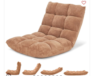 lot 3295 image: Adjustable 14 Position Floor Chair Folding Lazy Gaming Sofa Chair Cushioned Tan - Retail $0