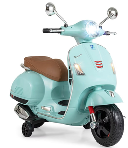 lot 3300 image: Costway Licensed VESPA 12V Kids Electric Motorcycle with Music Horn Story Training Wheels Green - Retail $0