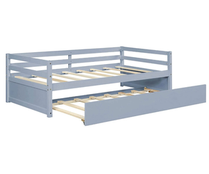lot 3305 image: (WITE) Costway Twin Size Trundle Daybed Wooden Slat Support Mattress Platform - Retail $0