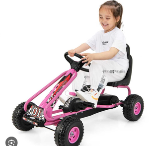 lot 3307 image: HONEY JOY Pedal Go Kart for Kids, 4 Wheel Pedal Powered Ride On - Retail $0