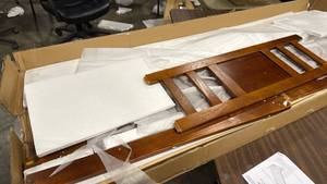 lot 3314 image: Solid Wood Platform Bed Frame, Mid Century TWIN Bed Frame with Headboard - Retail $0