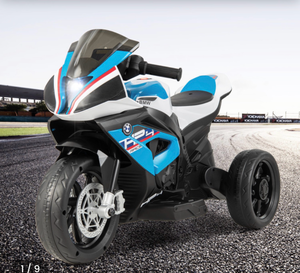 lot 3318 image: Kids Motorcycle, Licensed BMW 12V Battery Powered Electric Motorcycle with Headlight, Horn, Music, MP3, USB Port, 3 Wheels Ride on Toddler Motorcycle for Kids, Gift for Boys & Girls (Blue) - Retail $0