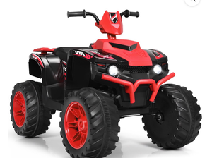 lot 3320 image: Costway 12V Kids 4-Wheeler ATV Quad Ride On Car w LED Lights Music USB Red - Retail $0