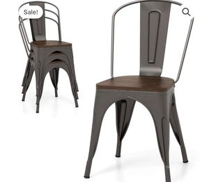 lot 3322 image: Metal Dining Chairs Set of 4, Stackable Kitchen Chairs with Wood Seat & Removable Backrest - Retail $0