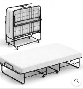 lot 3324 image: Twin Folding Bed with Mattress, Roll Away Bed Portable Guest Bed wSturdy Metal Frame - Retail $0