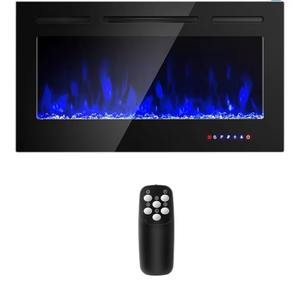 lot 3325 image: COSTWAY 40-Inch Electric Fireplace, 750W1500W Wall Recessed and Mounted Fireplace Insert with Remote Control, 9 Flame Colors, 5 Brightness Settings, 8 H Timer, Fireplace Heater for Indoor Use - Retail $0