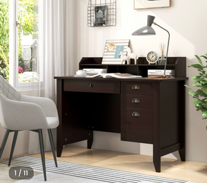 lot 3328 image: Vintage Computer Desk with Storage Shelves and 4 Drawers - Retail $0
