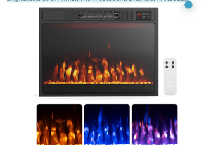 lot 3331 image: COSTWAY 23 Inches Electric Fireplace Insert, 750W1500W Fireplace Heater with Remote Control, Adjustable Flame Color & Brightness, 1H-8H Timer, Thermostat and Overheat Protection - Retail $0