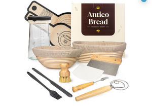 lot 3339 image: Complete Sourdough Starter Kit for Beginners �� Sourdough Bread Kit with Banneton Bread Proofing Baskets & Bowls - Artisan Bread Making Kit with Starter Jar, Lame, Whisk - Full Baking Supplies Set - Retail $0