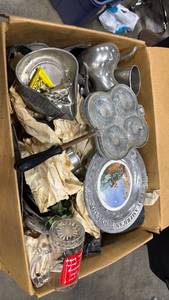 lot 3347 image: Assorted collection of Pewter and Metal Kitchenware and some fun antiques 