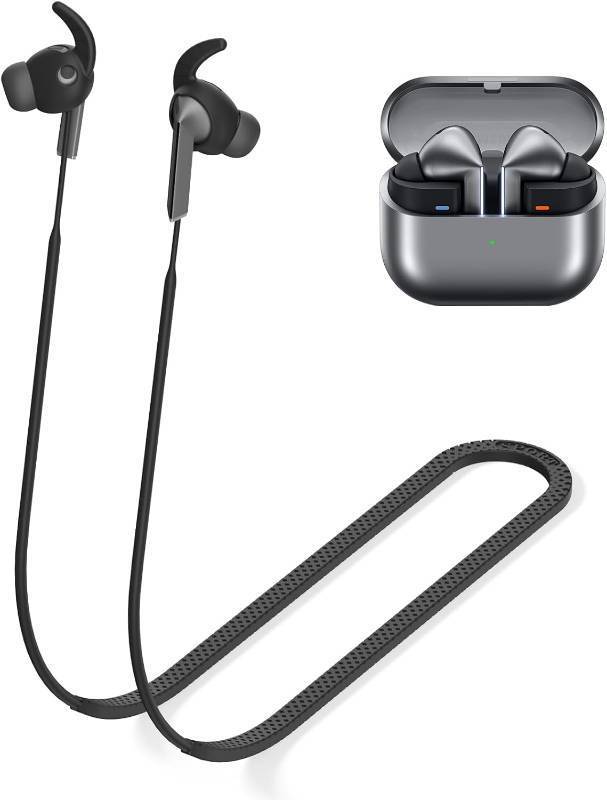 lot 55794 image: Anti-Lost Strap for Galaxy Buds 3 Pro Ultra Strong Sports Soft Silicone Lanyard Accessories Compatible with Samsung Galaxy Buds Pro 3 Neck Rope Cord(Black)
