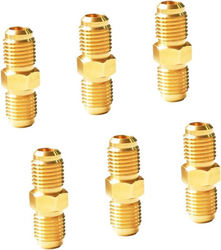 lot 55824 image: NEW HQMPC Brass Flare Fitting Gas Connector Gas Adapter Union Bras Tube Coupler Brass Pipe Flared Fitting 14 FlareX14 Flared 6Pcs