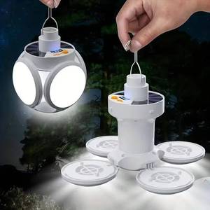 lot 27 image: NEW Rechargeable Camping Light with Battery Pack Solar or USB Charging Waterproof