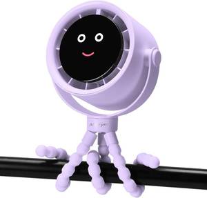 lot 5562 image: Stroller Fan Portable, Personal Fan for Travel, Digital display, Detachable 5 Speeds Rechargeable 360  Rotate Flexible Tripod Fan, For Home Office Stroller Camping - Purple