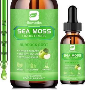 lot 55987 image: NEW SEALED Sea Moss Liquid Drops - Organic Irish Sea Moss Gel with Burdock Root, ACV, Vitamin C, B12, Seamoss Gel Supplement for Boost Defense System, Detox Cleanse & Digestive Support - 2 Fl Oz