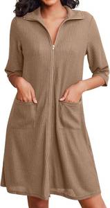 lot 56533 image: Ekouaer Zipper Robes for Women Waffle Knit Bathrobes Short Lightweight Knee Length Loungewear with Pockets S-XXL