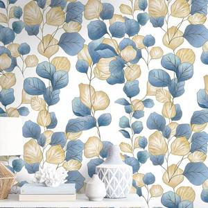 lot 56554 image: Vinjiasin Boho Peel and Stick Wallpaper Blue Leaf Contact Paper Modern Floral Wallpaper Self Adhesive Removable Wall Paper for Bathroom Bedroom Living Room Cabinet Countertop 17.3x 78.7