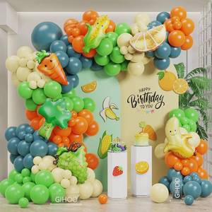 lot 56557 image: Fruit & Vegetable Balloon Arch Kit 152pcs Rainbow Latex Balloon with Banana Carrot Orange Broccoli Foil Balloon for Fruit Vegetable 1st Birthday Party Decorations