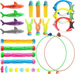 lot 56565 image: Dive Rings Pool Toys Adults, 27 Pcs Diving Toys for Kids Ages 4-8, Shark Torpedo Dive Set, Octopus Toddler Water Fun Toys, Summer Essentials Underwater Swimming Throwing Gifts for Boys & Girls