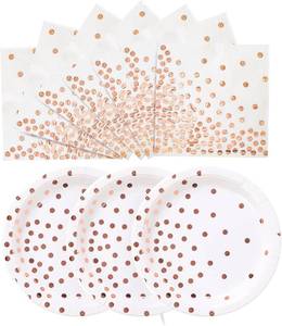 lot 56570 image: White and Rose Gold Paper Plates and Napkins-25 x 7 Dessert Plates & 25 x 6.5 Napkins,Disposable Rose Foil Polka Dots Paper Plate for Birthday,Wedding,All Occasions