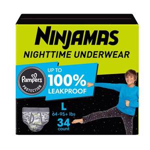 lot 55633 image: NEW Ninjamas Nighttime Bedwetting Underwear for Boys, Sizes Small - Extra Large