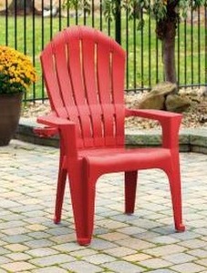 lot 25345 image: Big Easy Adirondak Patio Chair With Cup Holder, Cherry Red