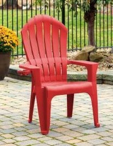 lot 25347 image: Big Easy Adirondak Patio Chair With Cup Holder, Cherry Red